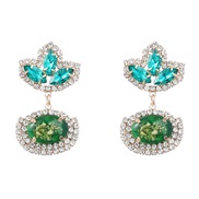 ( green)earrings fashion colorful diamond Alloy diamond flowers geometry earrings woman retro resin palace wind arring