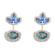 ( blue)earrings fashion colorful diamond Alloy diamond flowers geometry earrings woman retro resin palace wind arring