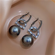 ( Silver needle  blackPearl D)silver fashion Rhinestone zircon WordD Pearl earring occidental styleins fashion temperam