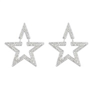 ( Silver)earrings super colorful diamond Alloy diamond star Five-pointed star earrings woman occidental style exaggerat