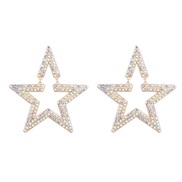 (AB color)earrings super colorful diamond Alloy diamond star Five-pointed star earrings woman occidental style exaggera