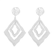 ( Silver)fashion summer multilayer rhombus Alloy earrings woman occidental style retro Metal geometry earringearrings