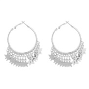( Silver)fashion summer Round Alloy multilayer star tassel earrings woman occidental style retro Metal temperament arri
