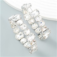 ( Silver)earrings super claw chain Alloy diamond square glass diamond circle woman occidental style exaggerating arring