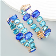 ( blue)earrings super claw chain Alloy diamond square glass diamond circle woman occidental style exaggerating arring