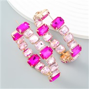 ( rose Red)earrings super claw chain Alloy diamond square glass diamond circle woman occidental style exaggerating arri
