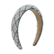 ( blue)F retro wind fashion thick Headband  imitate Pearl Rhinestone temperament high Headband