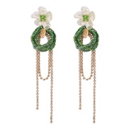 ( green)samll wind summer day customs fashion flowers earrings  claw chain beads long style tassel fresh Earring woman