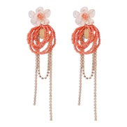( Pink)samll wind summer day customs fashion flowers earrings  claw chain beads long style tassel fresh arring woman
