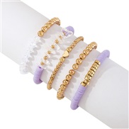 (purple)Bohemia ethnic style bracelet  resin love beads geometry color fashion