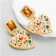 occidental style  Alloy embed colorful diamond heart-shaped earrings creative color earring all-Purpose personality