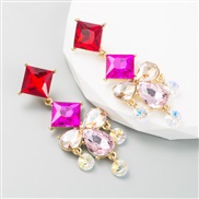 ( rose Red) trendins wind  fashion geometry color Rhinestone earrings earring Alloy diamond high arring
