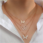 (NZ jinse) occidental style creative geometry pendant woman necklace necklace set three diamond butterfly woman chain