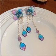 ( Silver needle  blue)silver diamond butterfly flowers crystal tassel earrings Japan and Korea trend ear stud fresh all