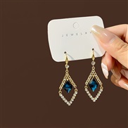 (E / blue)silver fashion high embed Opal rhombus hollow earring samll earrings Earring