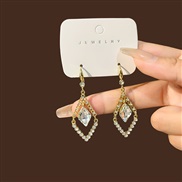 (E / white)silver fashion high embed Opal rhombus hollow earring samll earrings arring