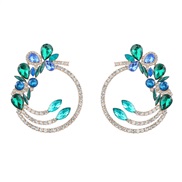 ( green)earrings fashion colorful diamond Alloy diamond multilayer flowers Round earrings woman occidental style