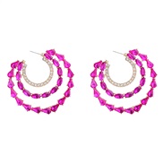 ( rose Red)earrings fashion colorful diamond Alloy diamond multilayer Word crescent-shaped earrings woman occidental st
