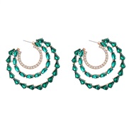 ( green)earrings fashion colorful diamond Alloy diamond multilayer Word crescent-shaped earrings woman occidental style