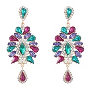 ( Color)earrings fashion colorful diamond multilayer Alloy diamond Rhinestone earrings occidental style geometry earring