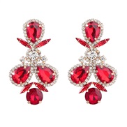 ( red)earrings fashion colorful diamond Alloy diamond geometry flowers earrings woman occidental style exaggerating ful