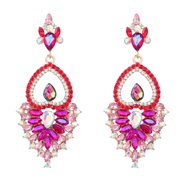 ( rose Red)earrings fashion colorful diamond Alloy diamond fully-jewelled earrings woman occidental style Bohemia Nation