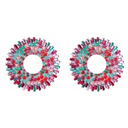 ( Color)earrings fashion colorful diamond Round Alloy diamond sun flower earrings woman trend occidental style geometry