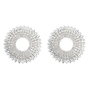 ( Silver)earrings fashion colorful diamond Round Alloy diamond sun flower earrings woman trend occidental style geometr