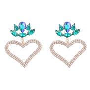 ( green)earrings fashion colorful diamond Alloy diamond flowers heart-shaped earring occidental style earrings woman