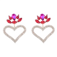 ( rose Red)earrings fashion colorful diamond Alloy diamond flowers heart-shaped earring occidental style earrings woman