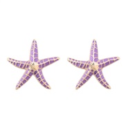 (purple)fashion trend summer day wind Alloy enamel starfish earrings woman occidental style exaggerating ear stud