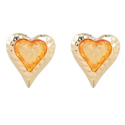 ( yellow)brief personality Alloy embed resin heart-shaped earrings woman occidental style geometry ear studearrings