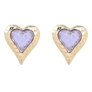 (purple)brief personality Alloy embed resin heart-shaped earrings woman occidental style geometry ear studearrings