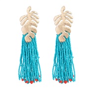 ( blue)occidental style Alloy leaves long style beads tassel earrings woman retro Bohemia ethnic style Earring