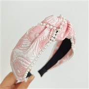 ( Pink Pearl )summer Cloth print Headband Pearl width Headband LadiesF