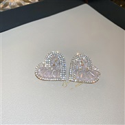( Silver needle  Pink)silver diamond crystal love earrings Koreains high temperament ear stud sweet fresh arring woman