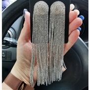 ( Tassels Silver)silver occidental style long style tassel earring fully-jewelled personality temperament earrings exag