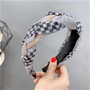 ( gray) grid twisted eadband fully-jewelled weave width Korean style head student temperament head buckle