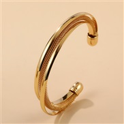 ( Gold)occidental style creative geometry hollow Alloy opening bangle woman ins personality