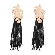 ( black)retro occidental style wind Alloy leaves long style beads tassel earrings woman Bohemia Nation Earring