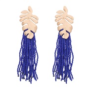 ( blue)retro occidental style wind Alloy leaves long style beads tassel earrings woman Bohemia Nation Earring