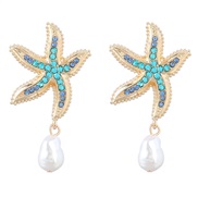 ( blue)fashion summer wind Alloy diamond starfish earrings woman imitate Pearl earring occidental style trend Earring