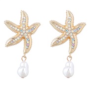 (AB color)fashion summer wind Alloy diamond starfish earrings woman imitate Pearl earring occidental style trend Earring