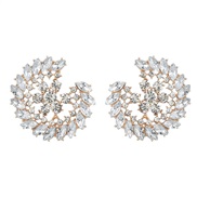 ( white)fashion trend Round Alloy diamond Acrylic geometry flowers earrings woman occidental style fully-jewelled ear s