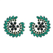 ( green)fashion trend Round Alloy diamond Acrylic geometry flowers earrings woman occidental style fully-jewelled ear s