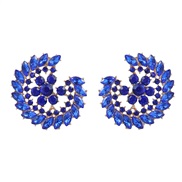 ( blue)fashion trend Round Alloy diamond Acrylic geometry flowers earrings woman occidental style fully-jewelled ear st