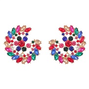 ( Color)fashion trend Round Alloy diamond Acrylic geometry flowers earrings woman occidental style fully-jewelled ear s