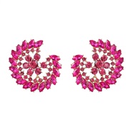 ( rose Red)fashion trend Round Alloy diamond Acrylic geometry flowers earrings woman occidental style fully-jewelled ea