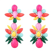 ( Color)occidental style multilayer Alloy diamond Acrylic colorful flowers earrings woman Bohemia Nation Earring