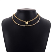 ( Gold) multilayer love Rhinestone chain  splice geometry shine samll personality style necklace